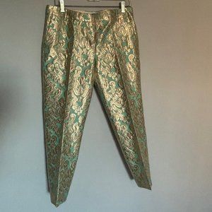 J. CREW COLLECTION I  Turquoise Metallic Brocade Tapered Leg Pants I Size 6